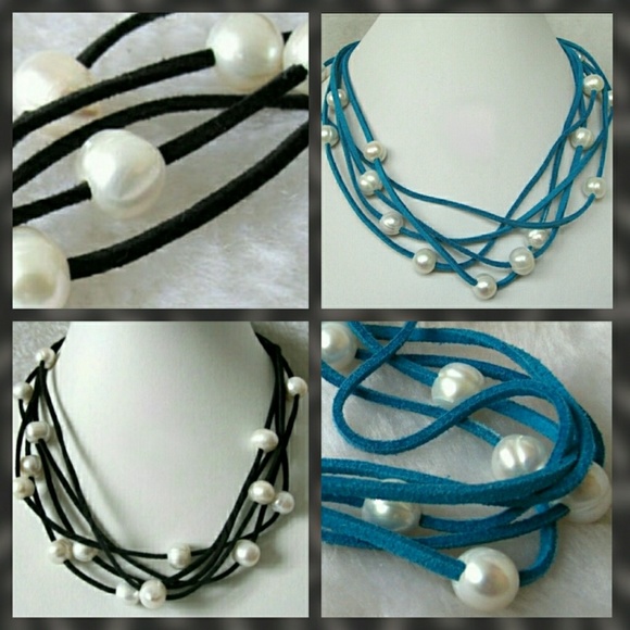 Freshwater Pearls Necklace w/Suede Cord - Picture 3 of 8